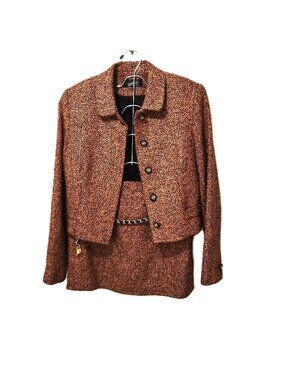 VTG Italian Tweed Skirt Suit Set Cropped Jacket&Mini Skirt Wool Silk Chanel Styl